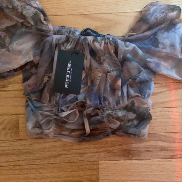 Multi Mesh Butterfly Renaissance Ruched Crop Top - Picture 2 of 3